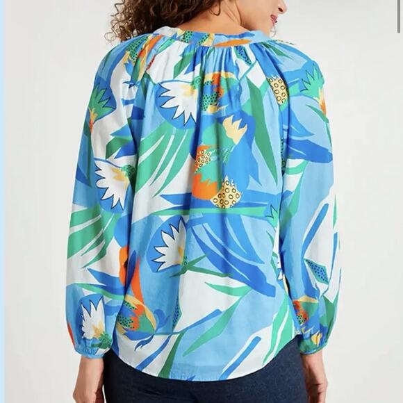 Jude Connally Lilith Printed Blouse Sz M Blue Tropical Floral Beach Cotton $148 - Picture 2 of 12